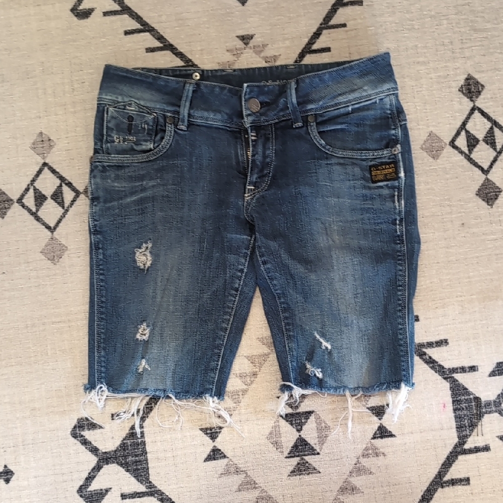 G-Star Blue Distressed Denim Shorts